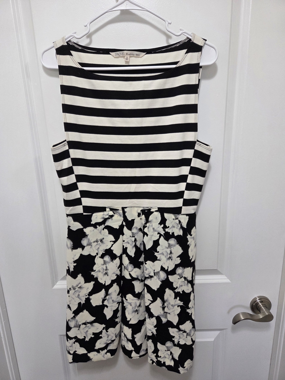 RACHEL Rachel Roy Black and White Striped Floral Midi Dress